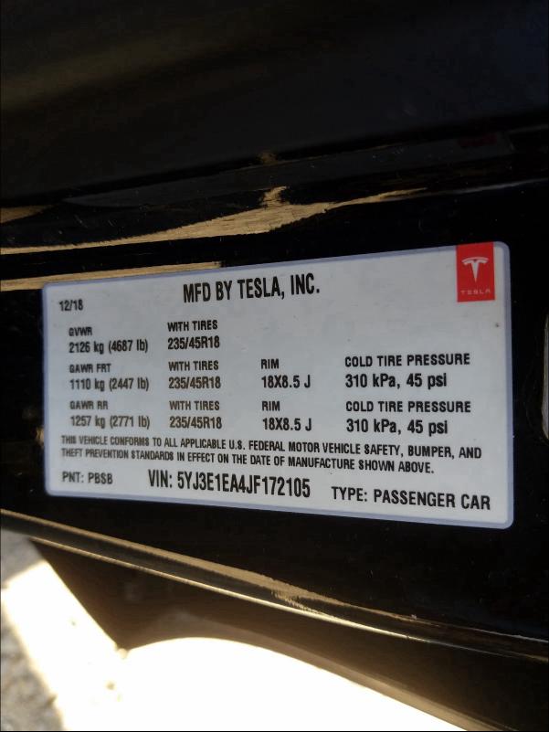 2018 TESLA MODEL 3 - 5YJ3E1EA4JF172105