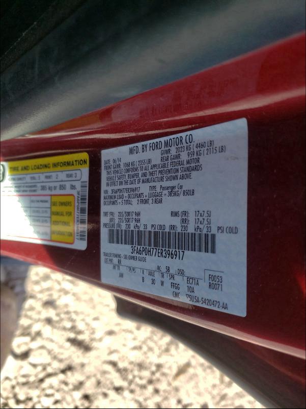 2014 FORD FUSION SE 3FA6P0H77ER396917