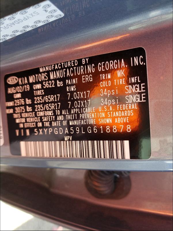 2020 KIA SORENTO S 5XYPGDA59LG618878