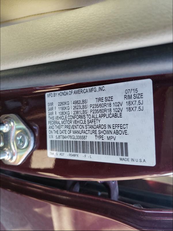 2016 ACURA RDX ADVANC 5J8TB4H76GL006587