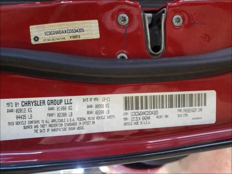 2012 DODGE CALIBER SX 1C3CDWDAXCD534325