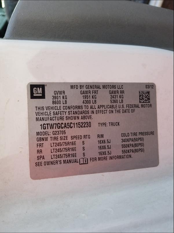 2012 GMC SAVANA2500 1GTW7GCA5C1152230