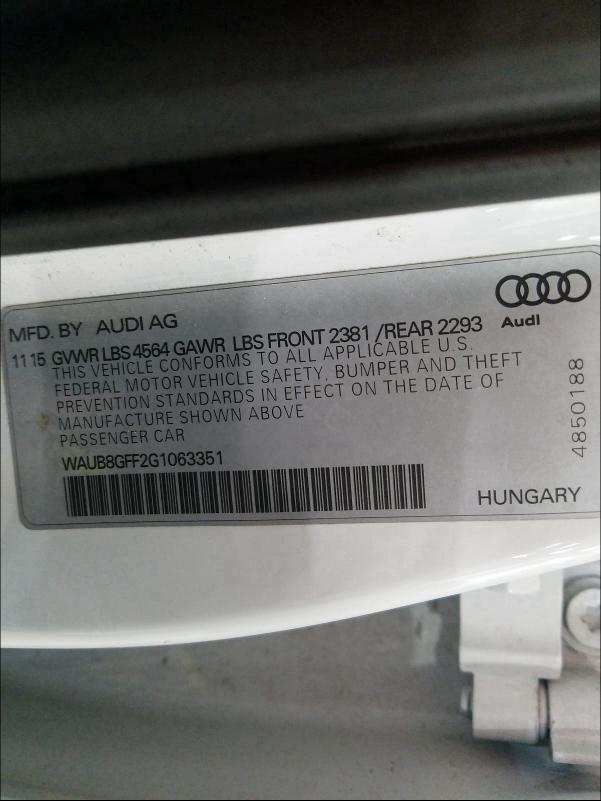 2016 AUDI A3 PREMIUM WAUB8GFF2G1063351