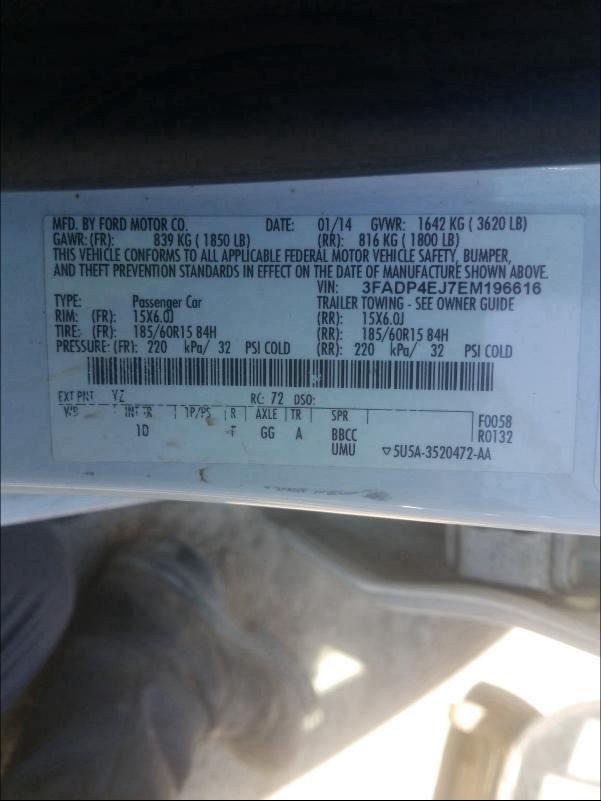 2014 FORD FIESTA SE 3FADP4EJ7EM196616
