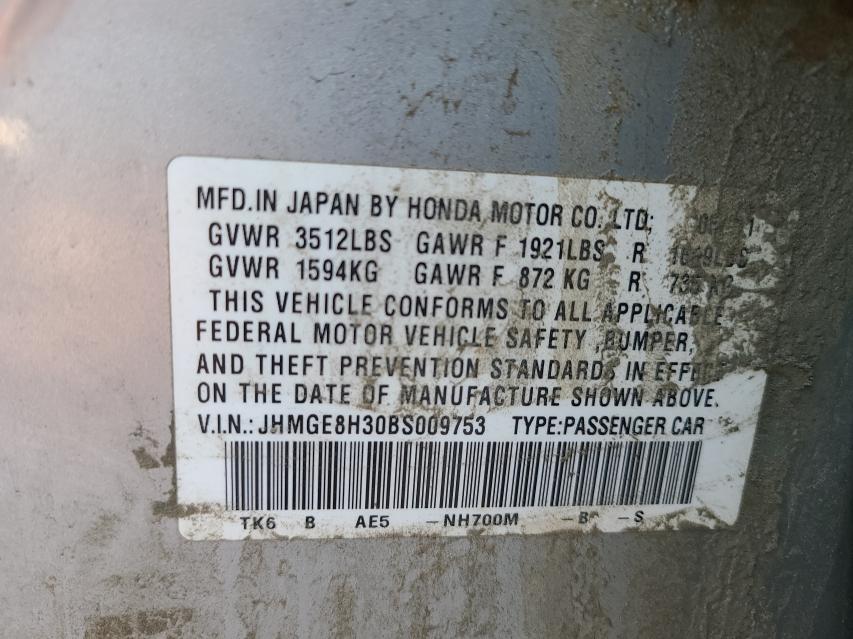 2011 HONDA FIT JHMGE8H30BS009753