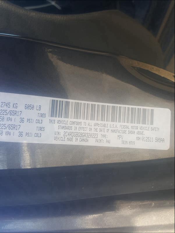 2016 DODGE GRAND CARA 2C4RDGBG9GR320223