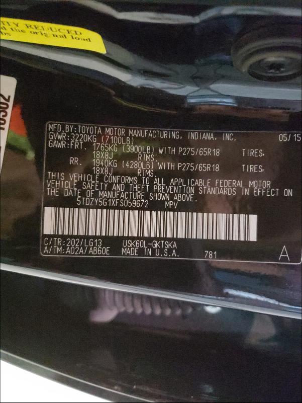 2015 TOYOTA SEQUOIA SR 5TDZY5G1XFS059672
