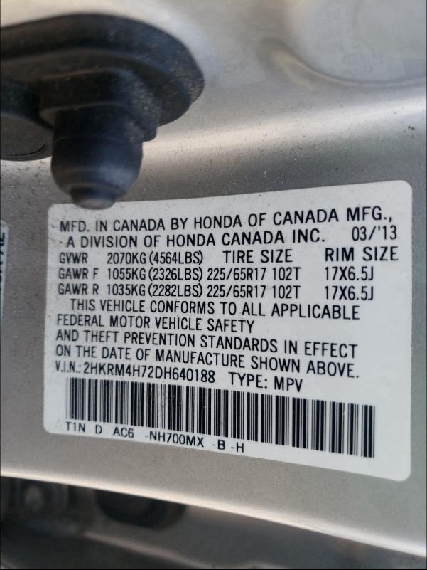 2013 HONDA CR-V EXL - 2HKRM4H72DH640188