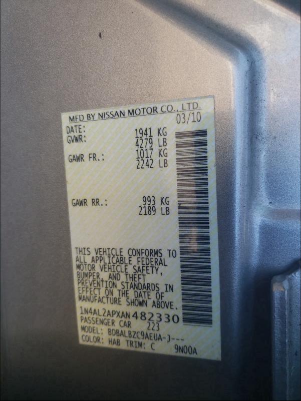 2010 NISSAN ALTIMA BAS 1N4AL2APXAN482330