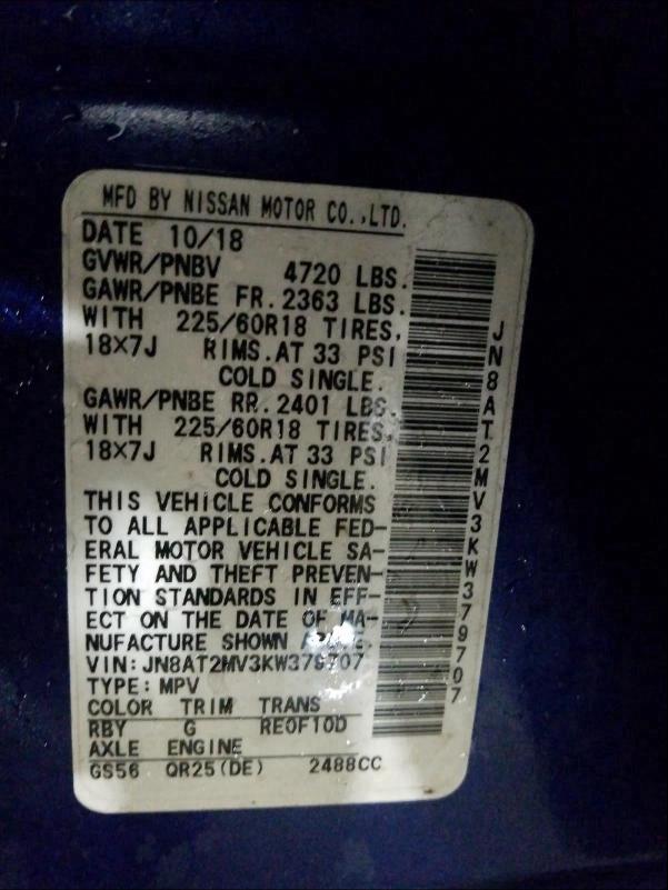 2019 NISSAN ROGUE S JN8AT2MV3KW379707