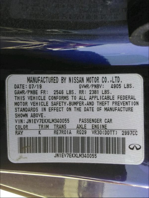 2020 INFINITI Q60 PURE JN1EV7EKXLM340055
