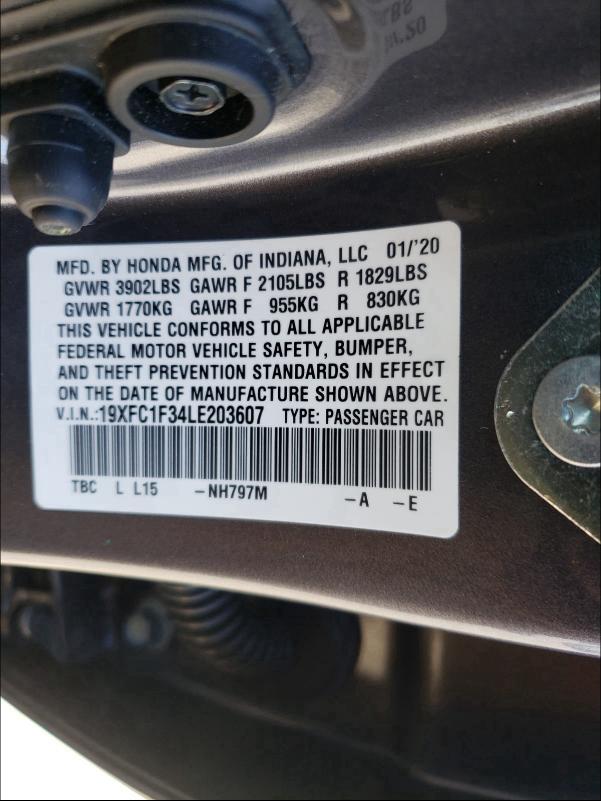 2020 HONDA CIVIC EX 19XFC1F34LE203607