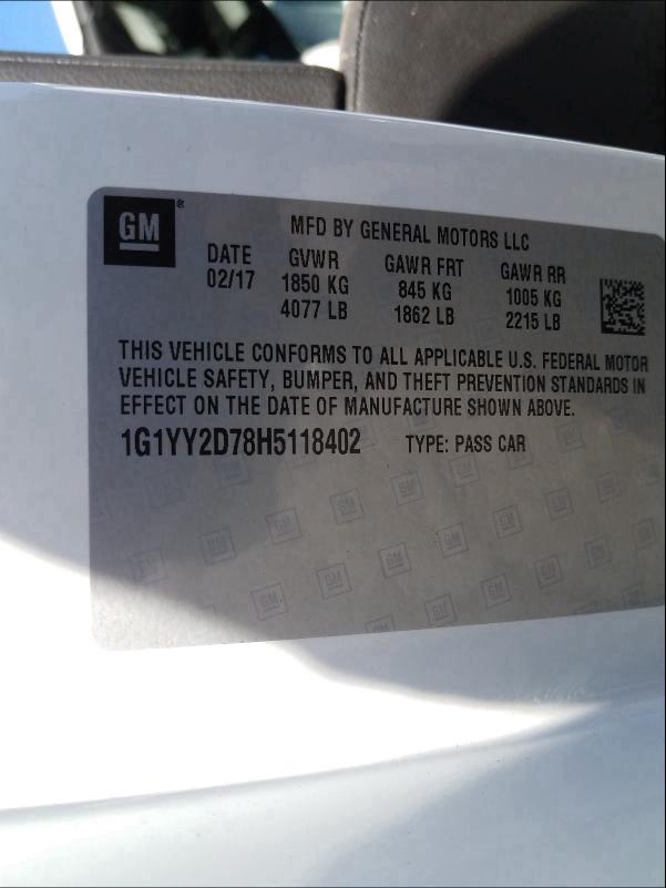 2017 CHEVROLET CORVETTE G - 1G1YY2D78H5118402