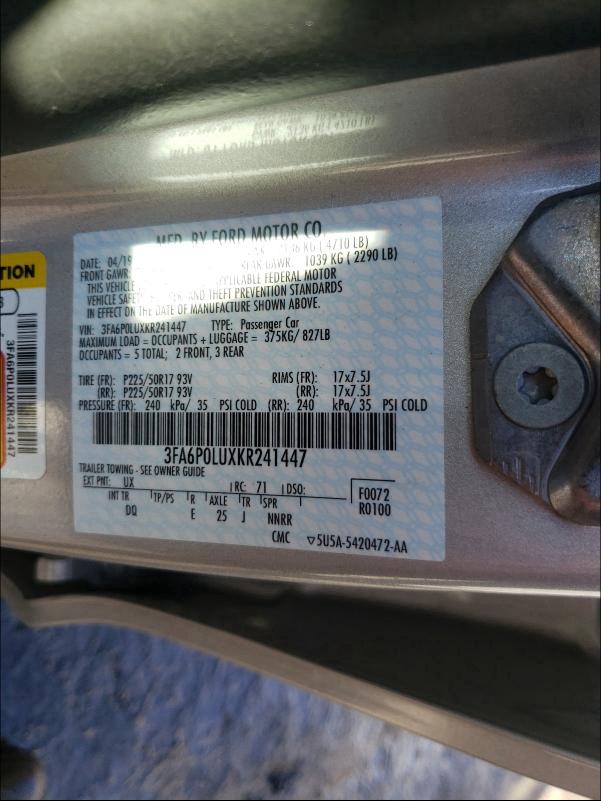 2019 FORD FUSION 3FA6P0LUXKR241447