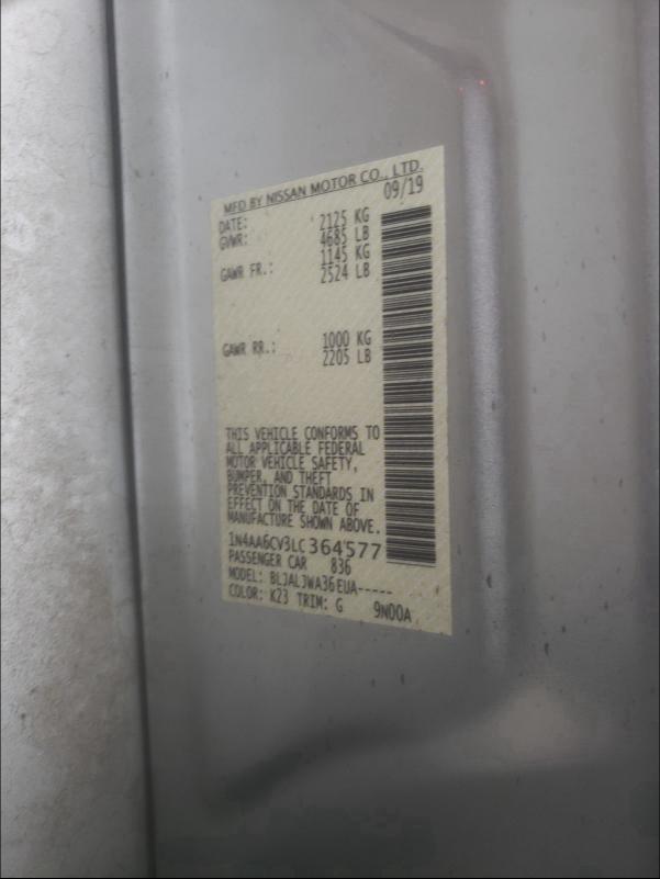 2020 NISSAN MAXIMA SV 1N4AA6CV3LC364577