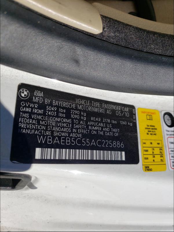 2010 BMW 650 I WBAEB5C55AC225886