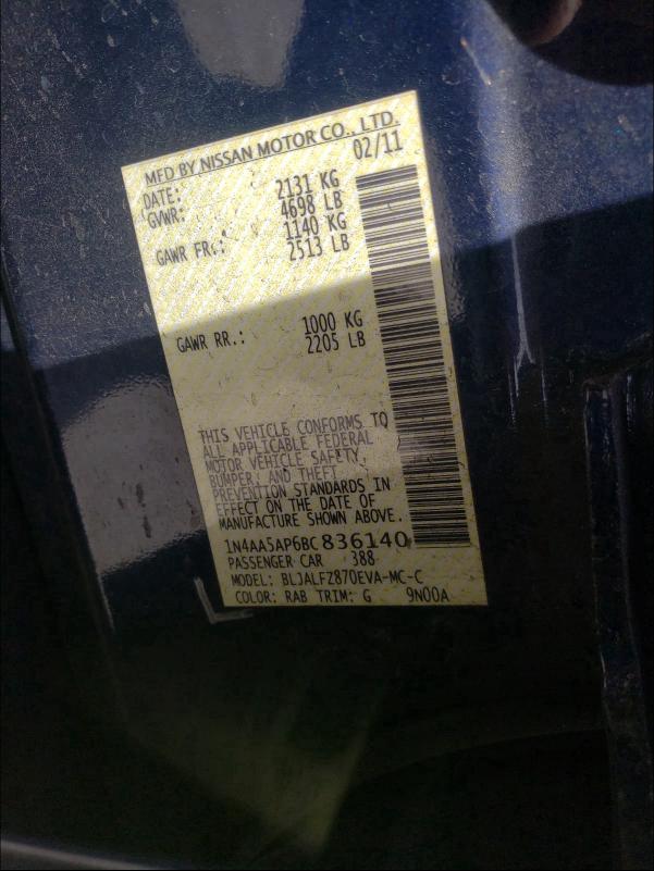 2011 NISSAN MAXIMA 1N4AA5AP6BC836140