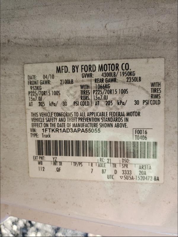 2010 FORD RANGER 1FTKR1AD3APA55055