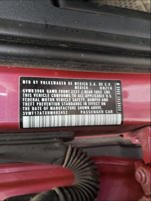 2017 VOLKSWAGEN BEETLE 1.8 3VWF17ATXHM602452