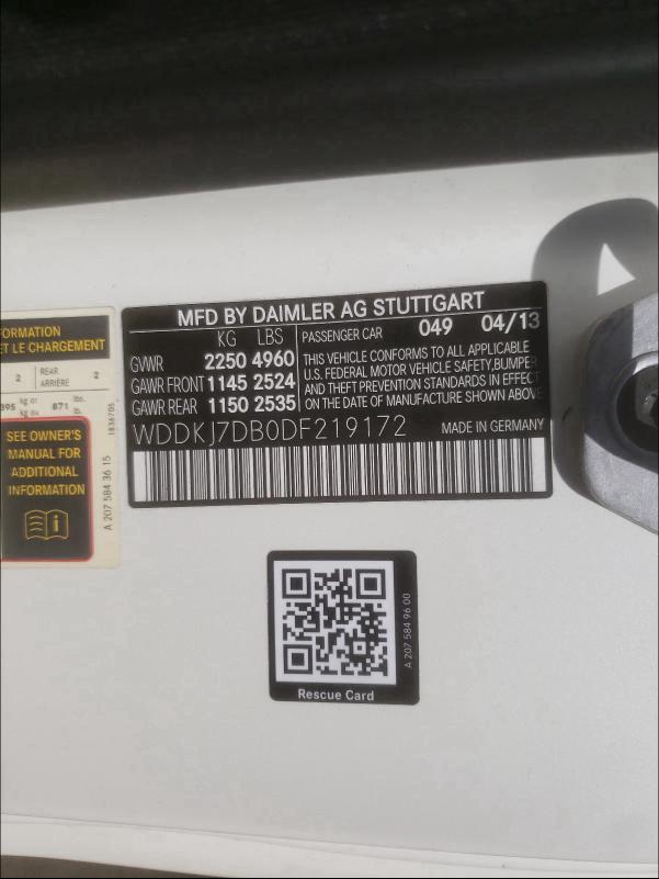 2013 MERCEDES-BENZ E 550 WDDKJ7DB0DF219172