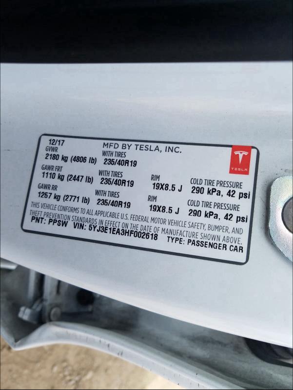 2017 TESLA MODEL 3 - 5YJ3E1EA3HF002618