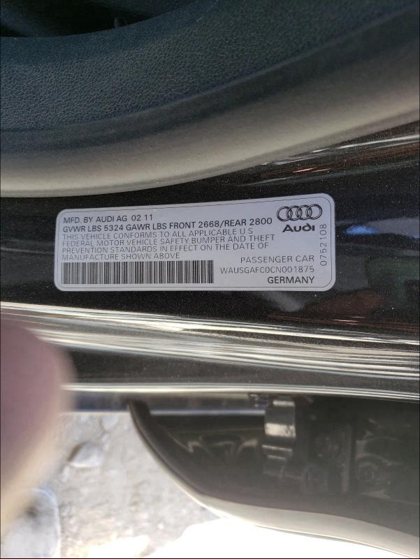 2012 AUDI A7 PRESTIG WAUSGAFC0CN001875