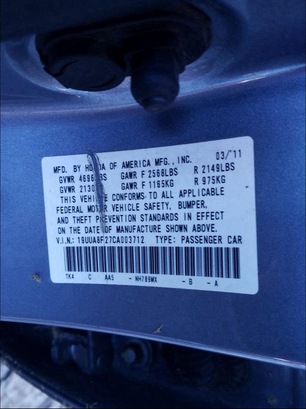 2012 ACURA TL 19UUA8F27CA003712