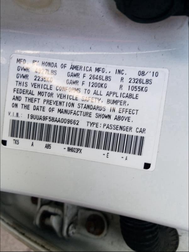 2010 ACURA TL 19UUA9F58AA009662