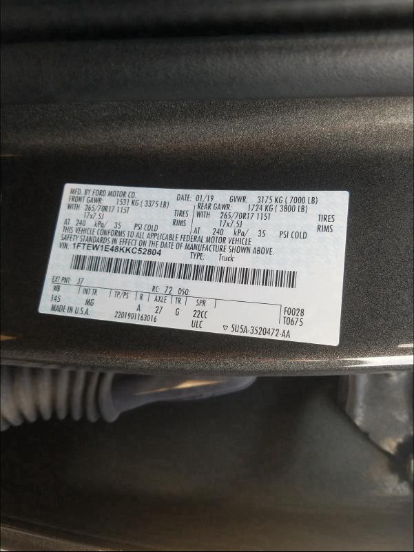 2019 FORD F150 SUPER - 1FTEW1E48KKC52804