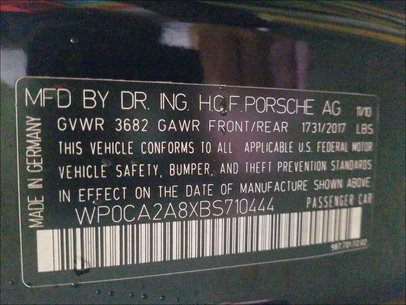 2011 PORSCHE BOXSTER WP0CA2A8XBS710444