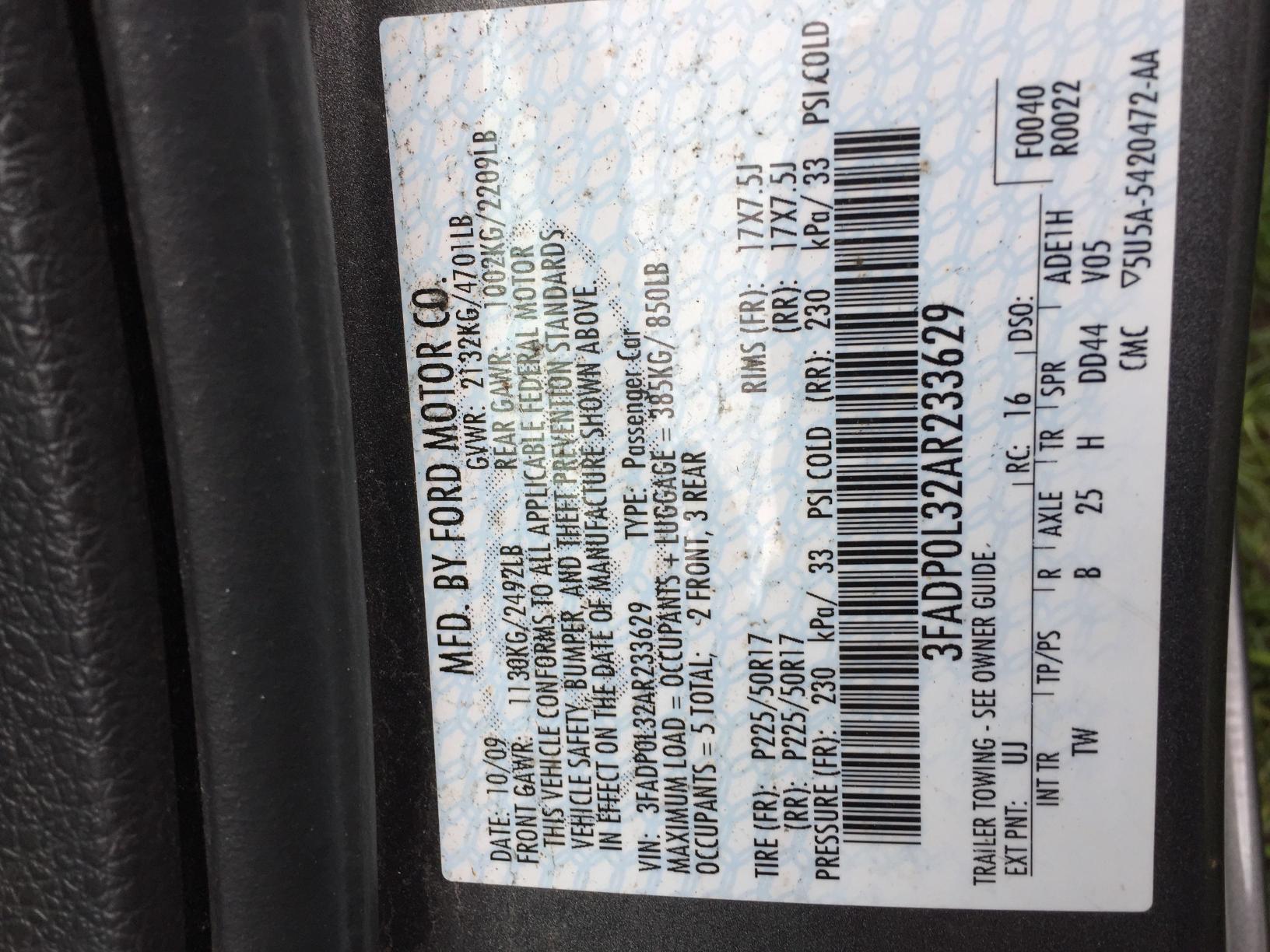 2010 FORD FUSION HYB - 3FADP0L32AR233629