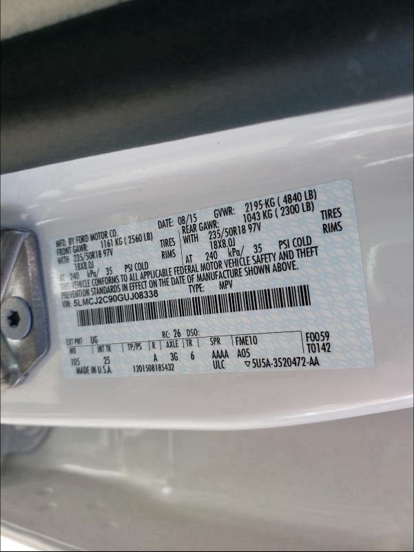 2016 LINCOLN MKC SELECT 5LMCJ2C90GUJ08338