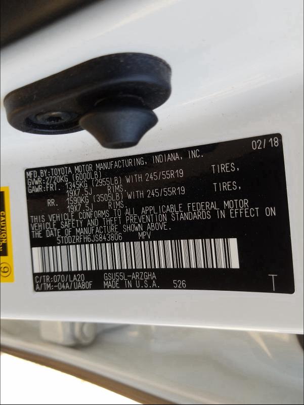 2018 TOYOTA HIGHLANDER - 5TDDZRFH6JS843806