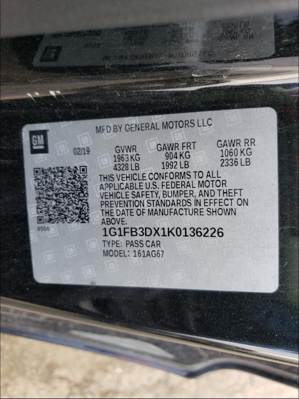 2019 CHEVROLET CAMARO LS - 1G1FB3DX1K0136226