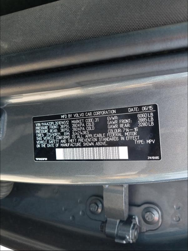 2016 VOLVO XC90 T6 YV4A22PL2G1014512