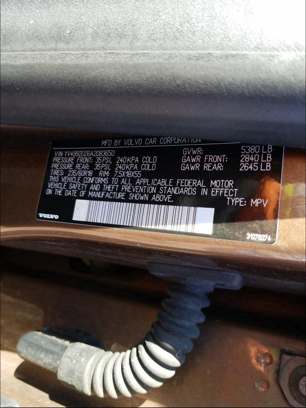 2010 VOLVO XC60 T6 YV4992DZ6A2083650