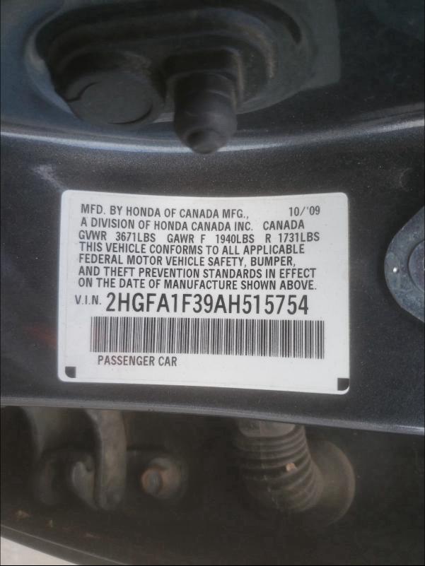2010 HONDA CIVIC VP 2HGFA1F39AH515754