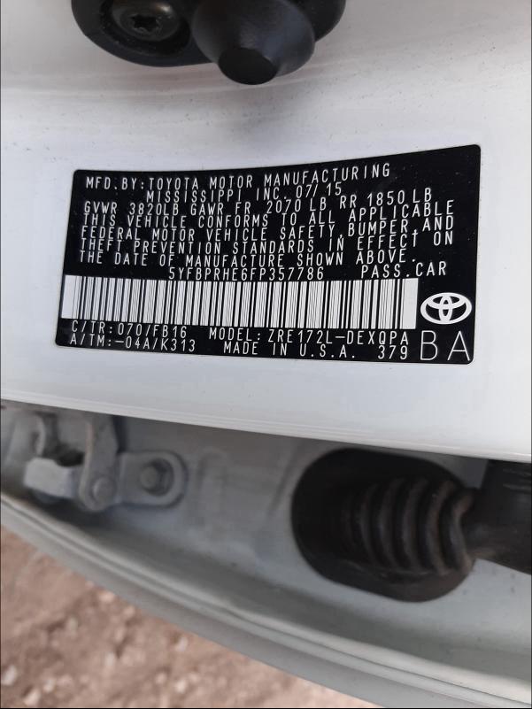 2015 TOYOTA COROLLA EC 5YFBPRHE6FP357786
