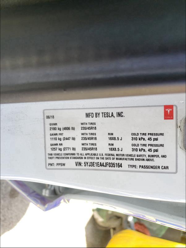 2018 TESLA MODEL 3 5YJ3E1EA4JF035164