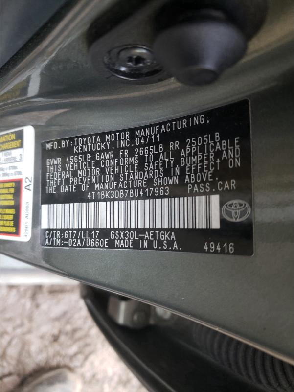 2011 TOYOTA AVALON BAS 4T1BK3DB7BU417963