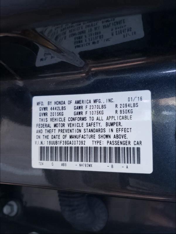 2016 ACURA TLX 19UUB1F39GA007392