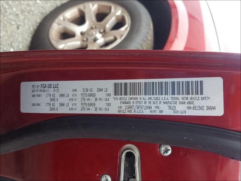 2015 RAM 1500 LARAM 1C6RR7JT8FS712484