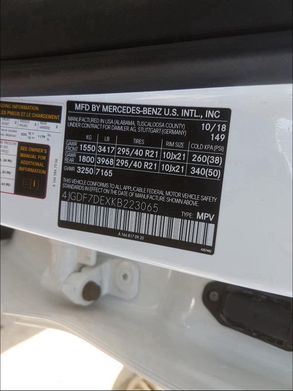 2019 MERCEDES-BENZ GLS 550 4M 4JGDF7DEXKB223065