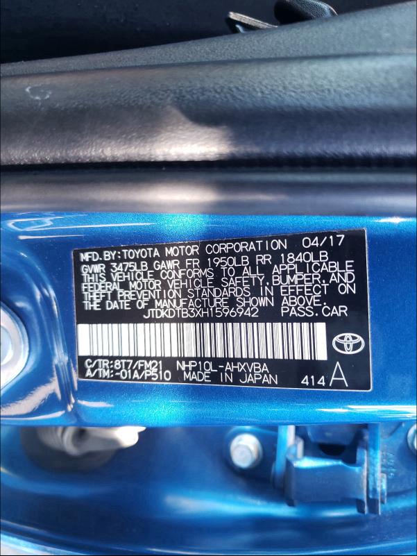 2017 TOYOTA PRIUS C JTDKDTB3XH1596942