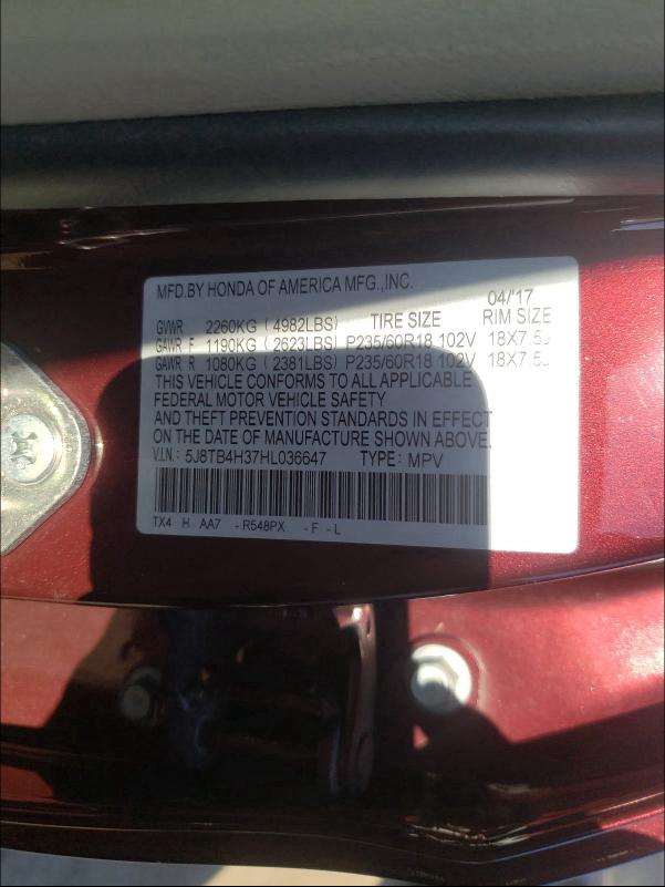 2017 ACURA RDX 5J8TB4H37HL036647