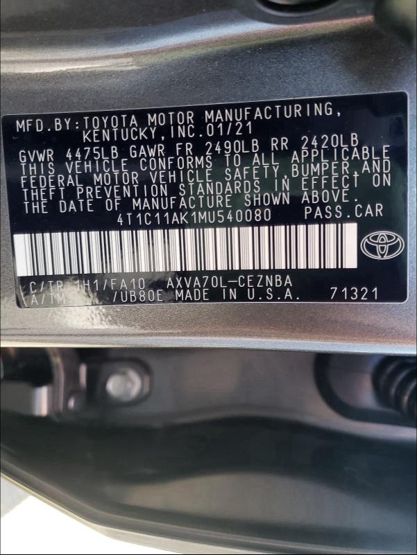 2021 TOYOTA CAMRY LE - 4T1C11AK1MU540080