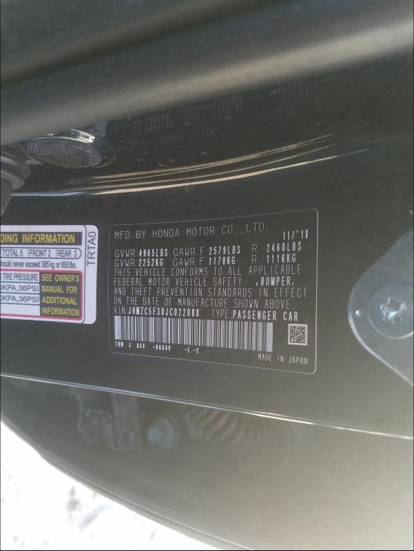 2018 HONDA CLARITY TO JHMZC5F30JC022088