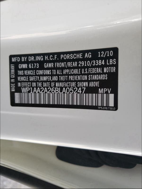 2011 PORSCHE CAYENNE WP1AA2A26BLA05247