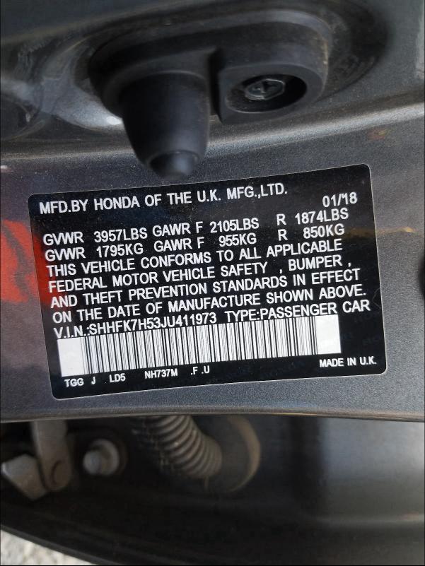 2018 HONDA CIVIC EX - SHHFK7H53JU411973