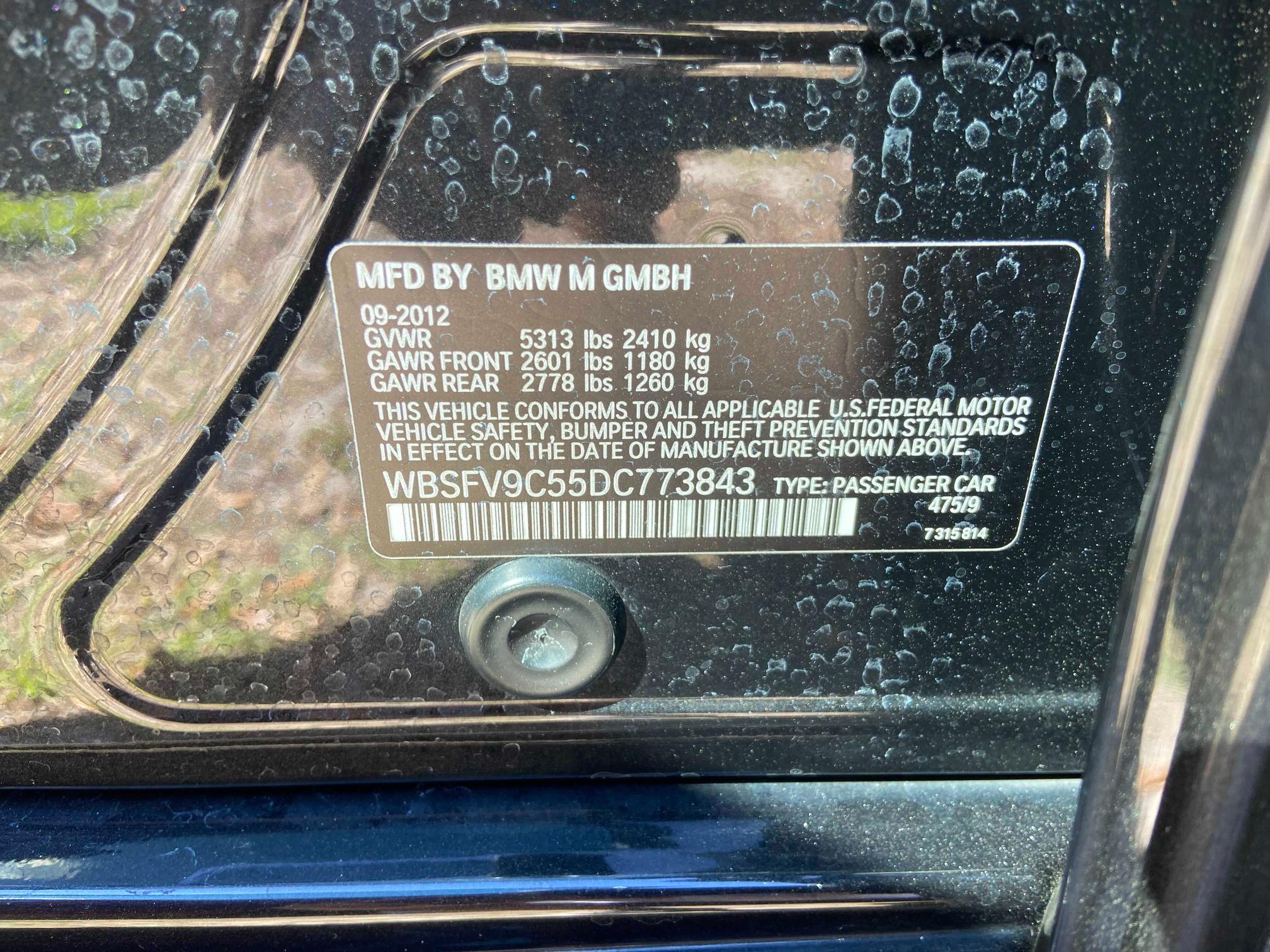 2013 BMW M5 WBSFV9C55DC773843